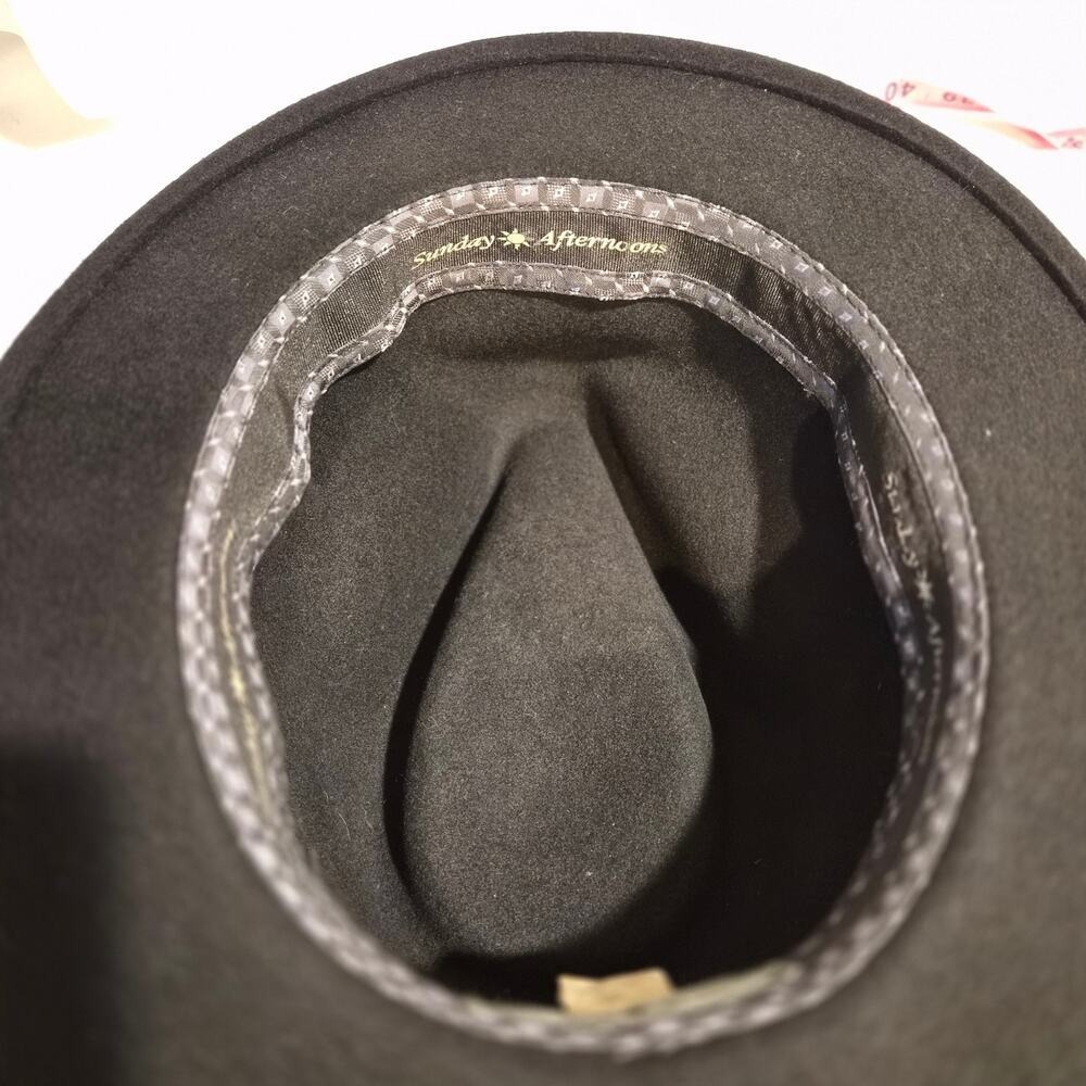 Sunday Afternoons Black Wool Fedora Hat Wide Brim UPF 50+ Large Herringbone Band - Picture 4 of 6